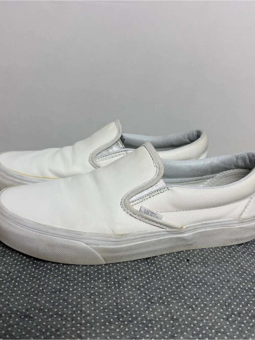 Vans White Slip-On Leather Loafers Size 8